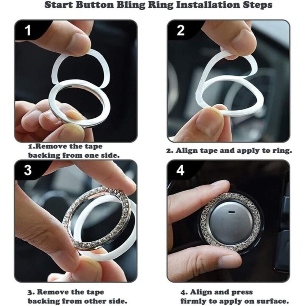 Seat Belt Pads Handbrake Cover and Ignition Ring with Bling Rhinestones 4 Pc Set - Picture 4 of 5